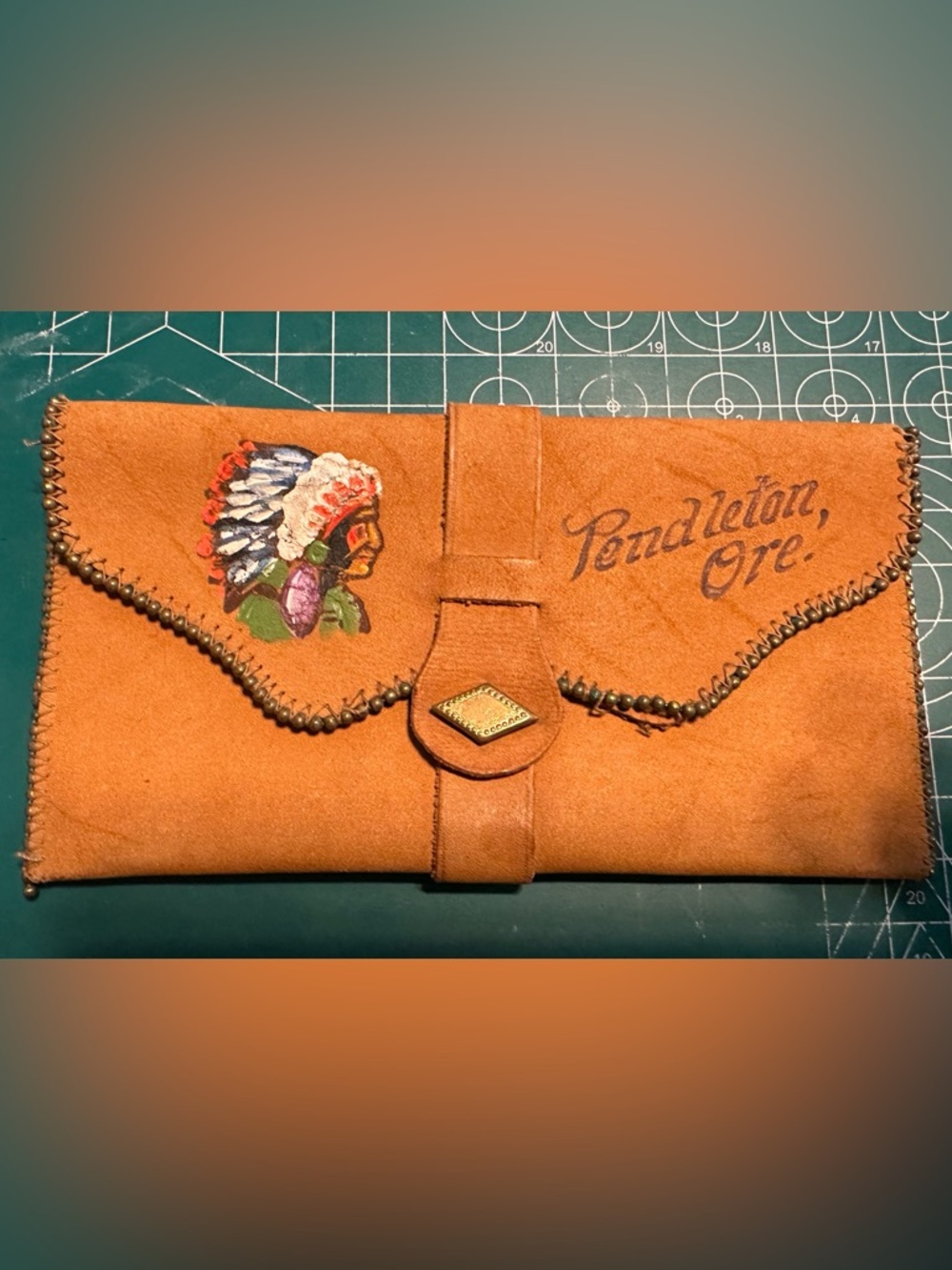 Hand-Painted Genuine Leather Suede, hand painted Native Chief Motif Wallet